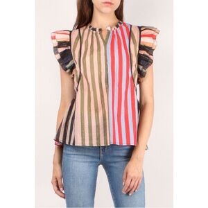 APIECE APART MARINA DEL MAR TOP - MIXED GOLD striped‎ blouse size 2